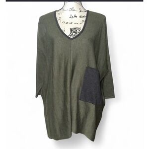 Kerisma Womens M/L‎ Olive Green Oversized V-Neck Knit Sweater M5078 Wool Blend